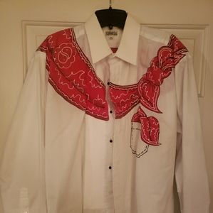 VTG Hand Painted  Southwestern Cowboy Cowgirl Shirt Button Front Large